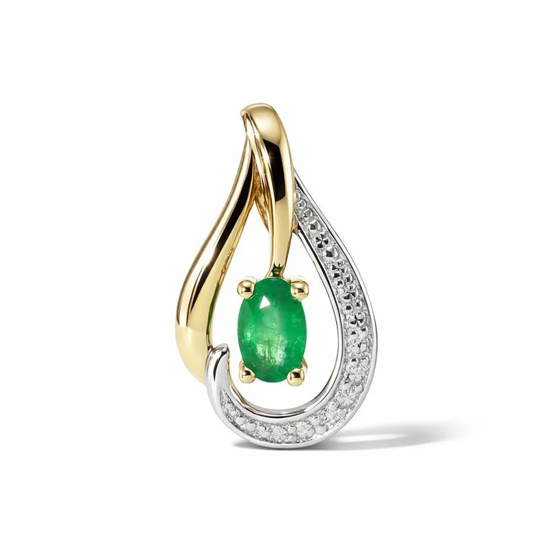 Pendentif Emeraude Verte et Diamant en Or Jaune 750 pour femme - Bijoux Trabbia Vuillermoz