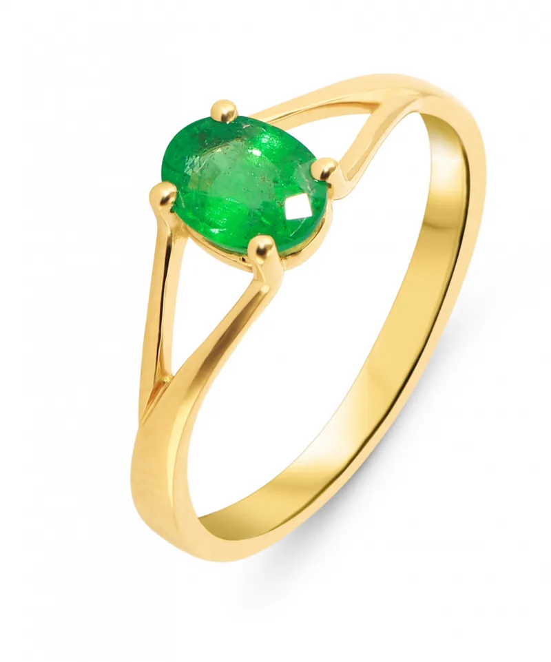 Bague Emeraude Verte Ovale 8x6mm en Or Jaune 750 pour femme - Bijoux Trabbia Vuillermoz