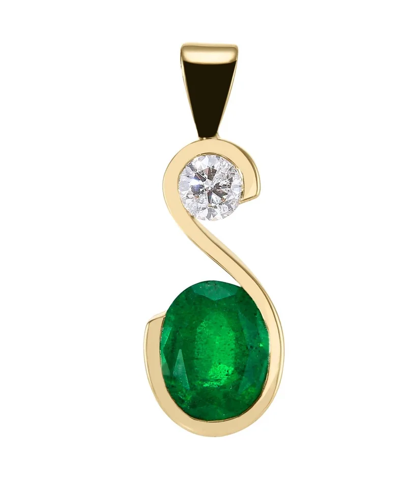 Pendentif Emeraude Verte Ovale 9x7mm et Diamant en Or Jaune 750 pour femme - Bijoux Trabbia Vuillermoz